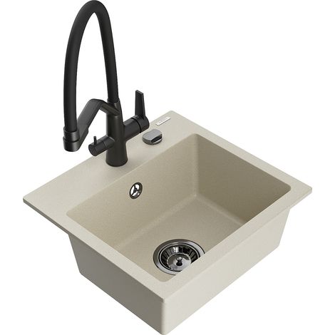 Mexen Milo 1-Becken-Granitspüle mit Mischbatterie Duo, Beige - 6505-69-671701-70-B (1/5)