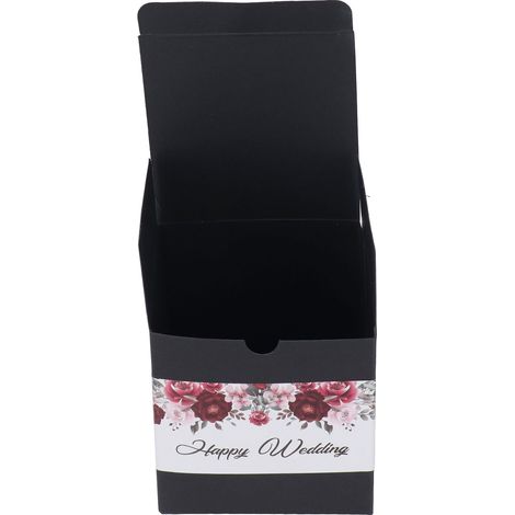 Boîte cadeau en carton noir, boîte d'emballage cadeau pour les fêtes avec autocollants floraux, boîte cadeau d'anniversaire, boîte cadeau pour une fête, boîte pour loisirs créatifs. (1/5)