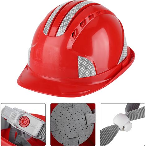 Casque de chantier ventilé en ABS avec bande réfléchissante (rouge) (1/5)