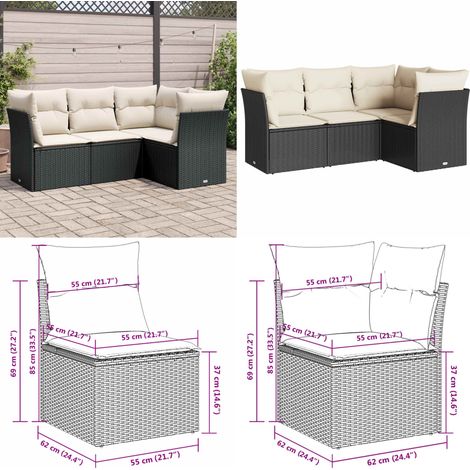 4-tlg. Garten-Sofagarnitur mit Kissen Schwarz Poly Rattan - Gartensorgaunität - Outdoor Möbel - Lounge Set - Rattan Sofa - Gartenlounge - Home & Living (1/5)