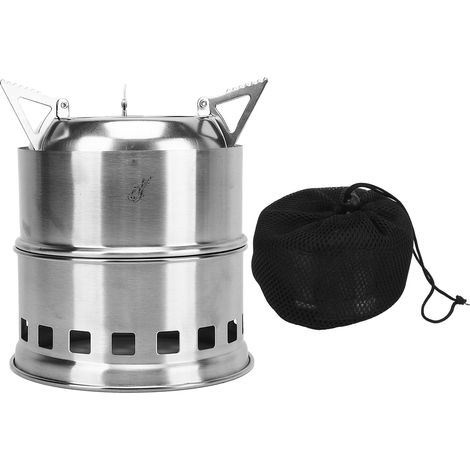 Poêle de camping rond en acier inoxydable pour barbecue extérieur, chauffage au bois et charbon (1/5)