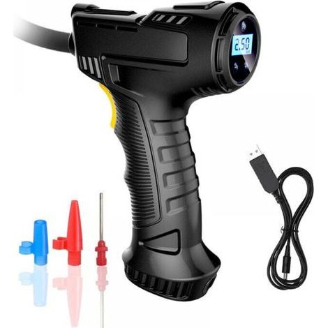 Compresseur d'air de gonflage de pneu sans fil, gonfleur de pneu portable avec manomètre numérique, pompe à pneu sans fil à batterie rechargeable avec lumière LED 3 buses pour voiture, motos (1/5)