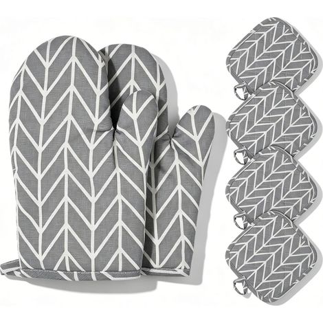 Gants de Four, Résistant à la Chaleur Gant Four en Coton, 1 Paire Gant Cuisine Coton avec 4 Maniques Cuisine, Antidérapant Gants de Cuisson, pour Cuisine, Cuisson, Pâtisserie, Grillage (1/5)