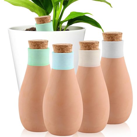 Pieux Arrosage - Lot de 4 - Terre Cuite - Auto-irrigation 400ml - Plantes Intérieur Balcon - Forme Bouteille (1/5)
