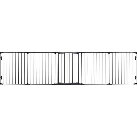 Box per cuccioli 2 in 1, set da 5 pezzi con cancelletto pieghevole, adatto a cani di piccola e media taglia, da assemblare, 300 x 74,5 cm, in metallo, nero, spedizione in loco. (1/5)