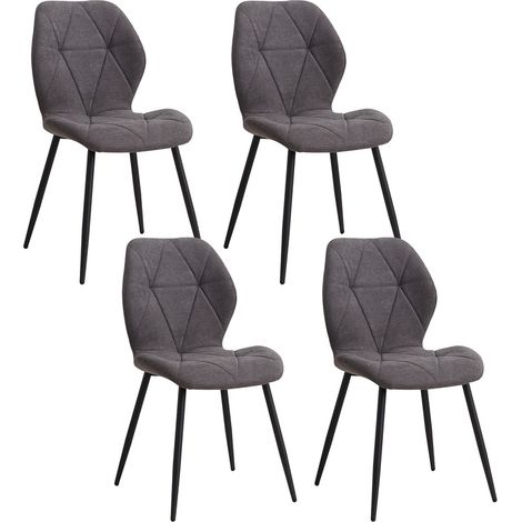 Wokaka Set di 4 sedie - Sedia da pranzo vintage a forma di diamante - Sedia in lino - Gambe in metallo (Grigio scuro)
