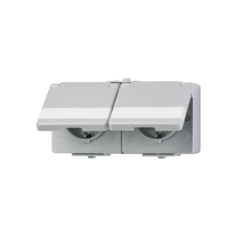 Jung Presa SCHUKO® doppia, cablata, 16 A 250 V , morsetti a vite, con campo di scrittura, orizzontale, IP 44, WG 600 622 NAWW