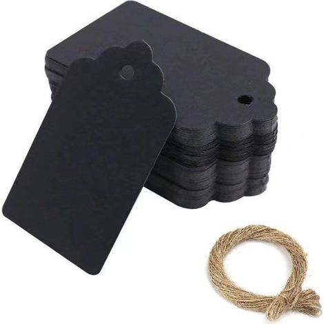 Lot de 100 étiquettes cadeaux avec ficelle dimensions 5 x 3 cm en papier noir pour cadeaux Noël mariages fêtes Saint Valentin et autres occasions spéciales