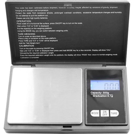 Balance numérique de poche avec précision 500 g/0,01 g, graduée en grammes et en onces, idéale pour les bijoux, les poudres, les pièces de monnaie et les aliments. Fonction tare, écran rétroéclairé et (1/5)