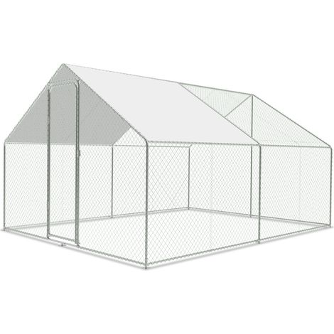Randaco – Poulailler extérieur en acier galvanisé 3 x 3 x 2 m – Enclos avec protection solaire – Cage à poules pour petits animaux