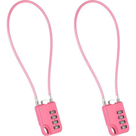 2er-Set Zahlenschloss mit 30cm Drahtseil, 4-stellig zurücksetzbar, Rosa Kabelschloss