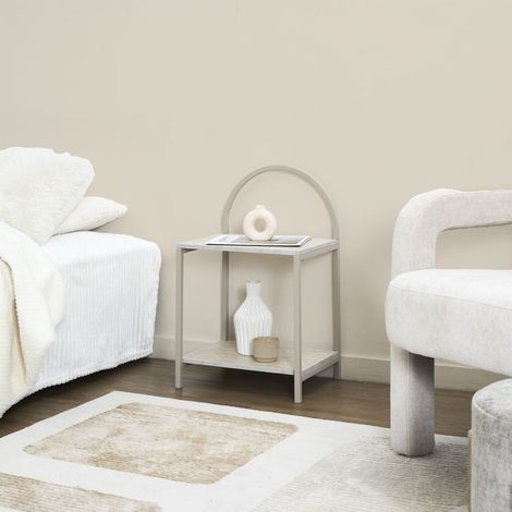 Chevet - Home Deco Factory - Arche Terra Nova - Métal Clair - Fibres Naturelles - Blanc Et Beige