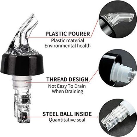 Set di 6 versatori per bottiglie, misurini per liquori da 28 ml (1 oz), dispenser per shot, versatore automatico per vino, tequila, cocktail, whisky, rum (1/2)