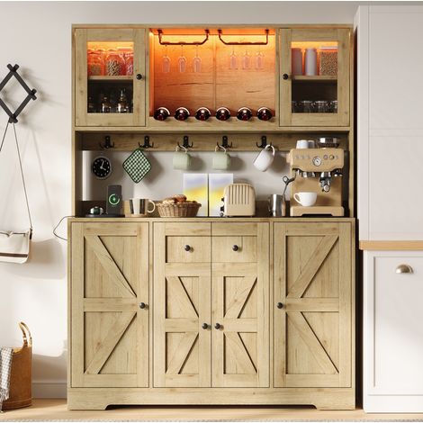 Armario de cocina 140x40x173 cm en MDF natural con LED RGB y enchufes - CHICFURN (1/5)