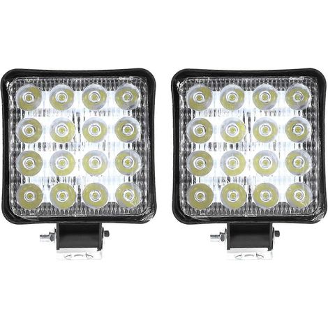 2 projecteurs de travail carrés à LED 48 W 6000 K pour tracteur, SUV, camion et 4x4 (12 V/24 V). (1/5)