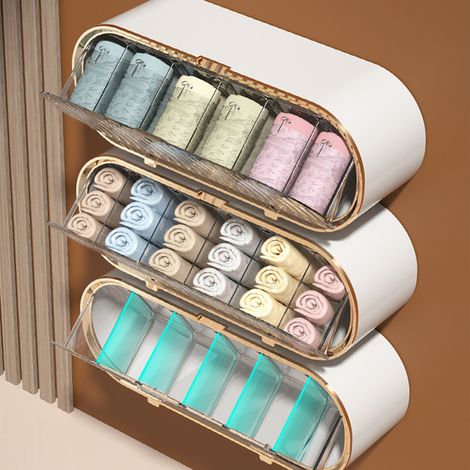 Organisateur mural de sous-vêtements en plastique résistant et anti-poussière, gain de place, avec tiroir, pour chambre et salle de bain (blanc). (1/5)