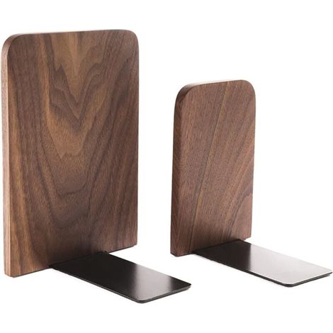 Serre Livre, cale Livre, Support de Serre-Livres en Noyer Noir pour étagères, Support de Rangement pour Organisateur de Serre-Livres antidérapant 17x13 cm pour la Maison, Le Bureau- (1/4)