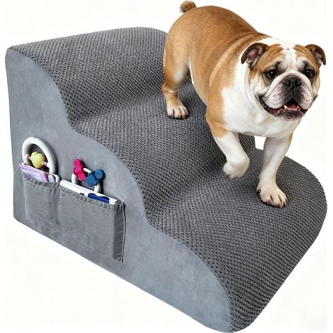 Dog stairs with 3 steps, HD foam, side pockets and handle (1/5)
