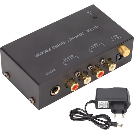 Préampli pour Platine Vinyle Phono avec Bouton de Contrôle Indépendant pour Amplificateur de Tourne-Disque - Entrée RCA Stéréo Sortie RCA 100‑240V, Faible Bruit (1/5)