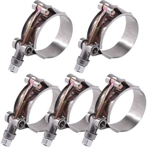 Lot de 5 colliers de serrage en acier inoxydable de 41 à 46 mm avec boulon en T pour admission turbo/tuyau souple (1/5)