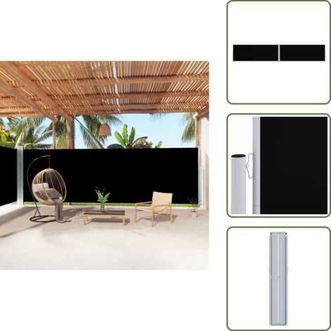The Living Store Tenda da Sole Laterale Retrattile Nera 200x1000 cm - Tenda da sole per giardino