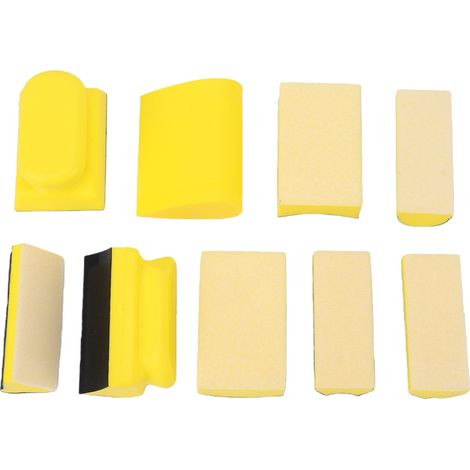 Ensemble de 9 blocs de ponçage manuels avec tampons de ponçage profilés interchangeables et fixation auto-agrippante pour le bois, les meubles, la peinture automobile et les travaux manuels. (1/5)