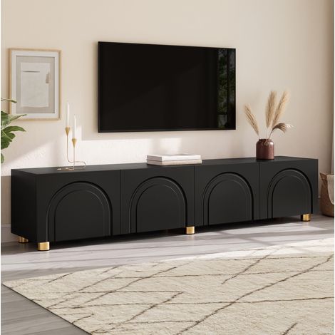TV-Schrank 180x35x40 cm Schwarz MDF und Holzwerkstoff mit 4 Türen und Bogenrelief (1/5)