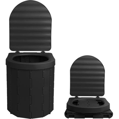 Toilettes portables avec couvercle pliables, réservoir à déchets d'urgence pour le camping, la randonnée, la plage et les voyages (noir) (1/5)