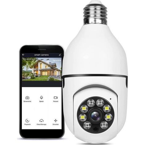 Caméra D'ampoule WiFi E27,Caméra Sécurité Extérieure sans Fil À 360 Degrés,Système Caméras Surveillance Domicile 1080P,Détect[O1061] (1/3)