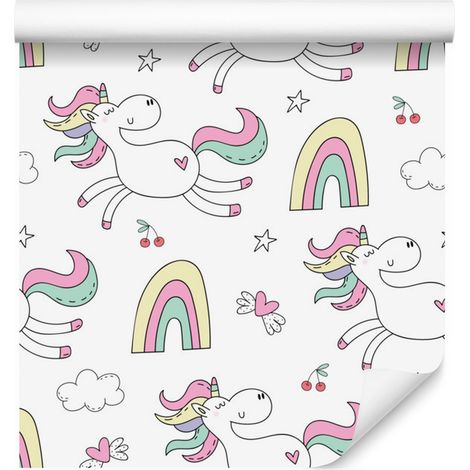 Papel pintado de unicornios coloridos para salón y dormitorio, 50x1000 cm. (1/5)