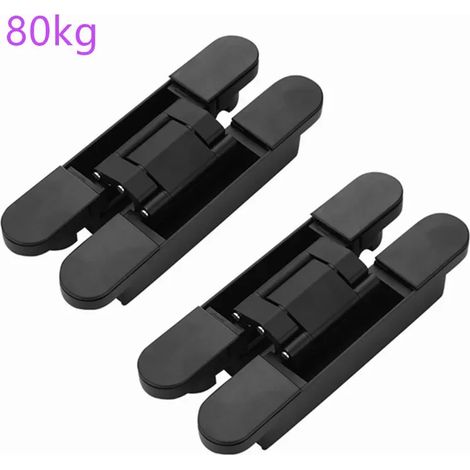 (80 kg - noir) 2 charnières de porte invisibles Dooroom, charnières à roulement réglables 3D, noir brillant, alliage de zinc chromé brillant, charnière à paumelle (1/5)