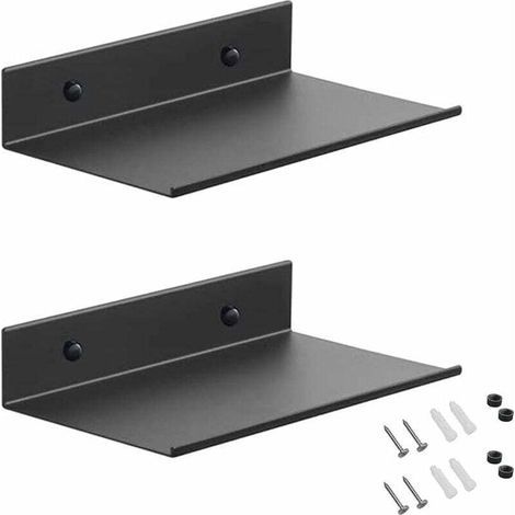 Étagères Murales en Métal, 2 Pièces 20 cm Tablette Flottante Noire, Étagère de Douche Murale, Étagère Rectangulaire Murale avec Trous et Vis pour Salon, Chambre, Cadre Photo, Bibelots