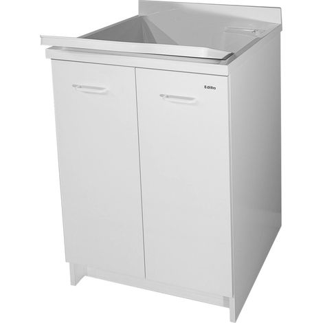 Mobile Lavatoio 60x60x85cm 2 Ante Asse in Termoplastico Montegrappa Edilla Bianco con Cesto (1/4)