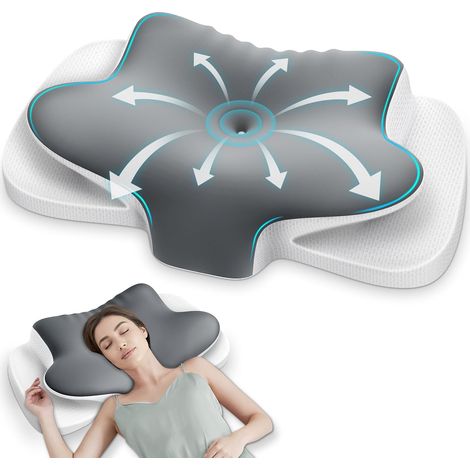 Oreiller Ergonomique Cervical 2 en 1 Oreiller Memoire Forme pour la Nuque, Coussin pour Dormir sur Le côté, Le Dos et Le Ventre, Gris (1/5)