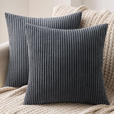 Lot de 2 Decorative Housse de Coussin en Velours Côtelé Canapé Taie d'oreiller Douce pour Maison Salon Chambre Lit Clic Clac 40x40 cm Gris (1/5)