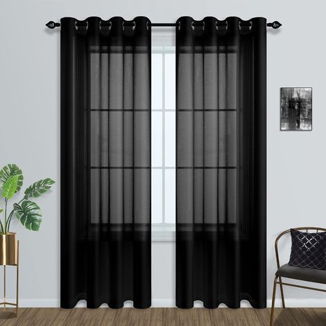 Cortina de tul translúcido con ojales, 2 paneles (134 cm x 240 cm, negro)Alta calidad, la opción ideal para familias. (1/5)
