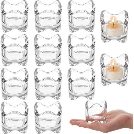 Paquet de Porte Bougies Votives Lumineuses Petits Photophores en Verre de 5.7cm pour Bougies Chauffe Plat pour Décorer Les Centres de Table de Mariage Maison Noël Thanksgiving (1/5)