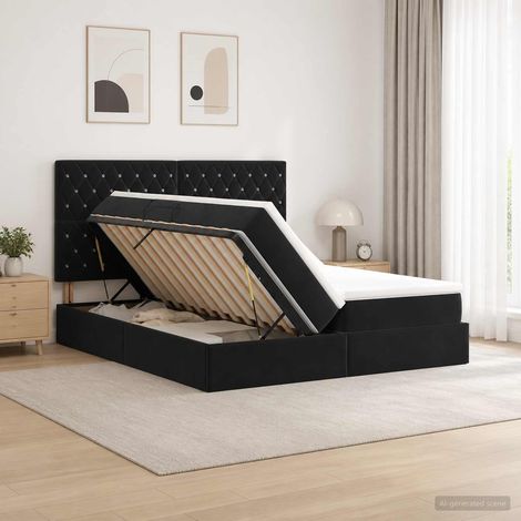 vidaXL Lit de Rangement avec tête de lit Noir 180 x 200 cm Velours (1/5)