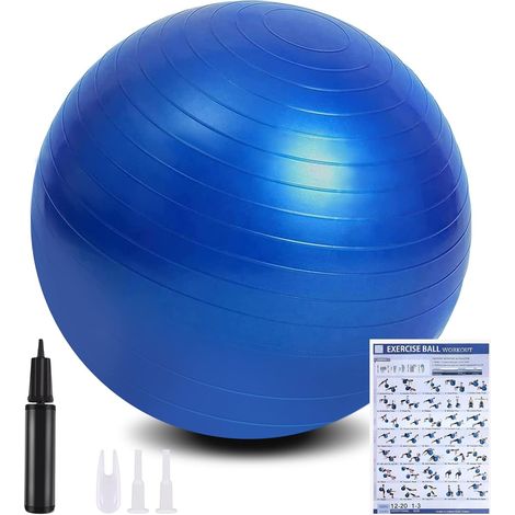 Fitness Ball, Ultra-Thick Anti-Explosion Yoga Ball with Inflatable Foot Pump, Fitness Ball for Sports, Yoga, Pilates, Pregnancy and Artificial Childbirth, Blue - 85CM (1/5)