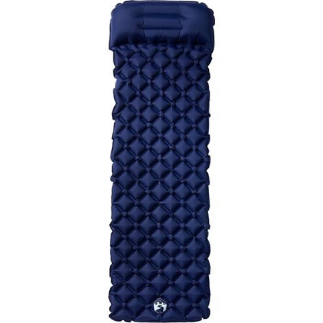 Matelas de camping gonflable et oreiller 1 personne bleu marine
