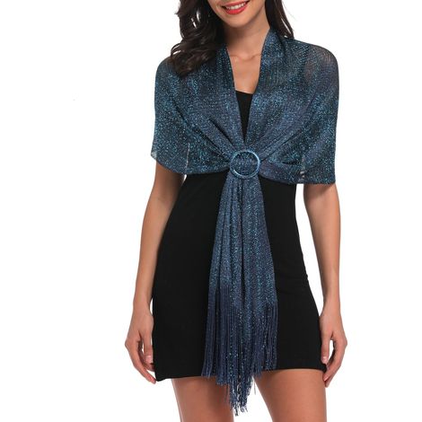 1 Écharpe,Maille métallique,Gris argenté,Polyester,Oeko-Tex,Robe de soirée,Mariage,Fête (1/5)
