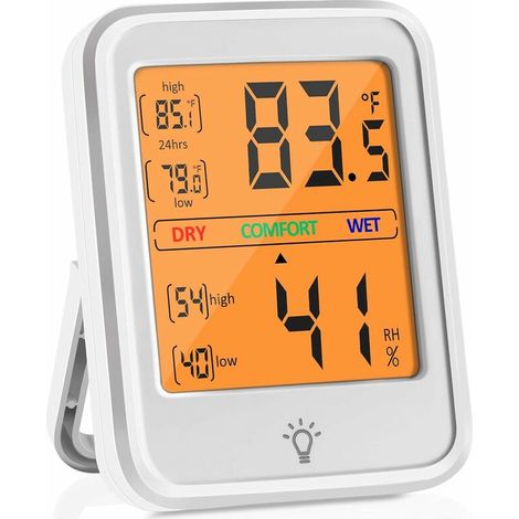 Indoor Hygrometer Thermometer, Portable High Precision Electronic Digital Indoor Thermometer, / Switchable Touch Backlight, Max/Min Memory White Indoor Hygrometer (1/5)