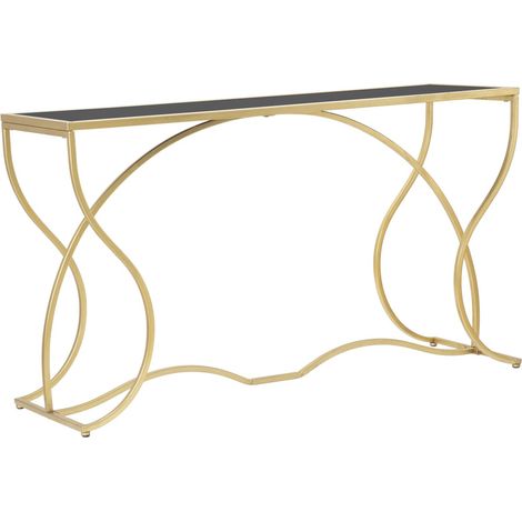 Console Sunshine 130x40x75 cm in Ferro e Specchio Oro e Nero