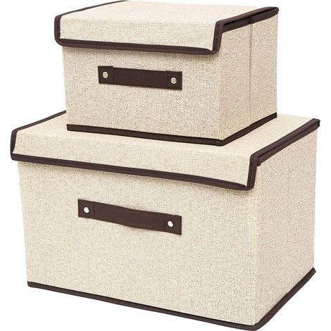 Aufbewahrungsbox mit Stoffdeckel, faltbare Aufbewahrungskiste für Regal, Kleiderschrank, Kleidung, Spielzeug, Büro – 3er-Set – Beige (1/5)