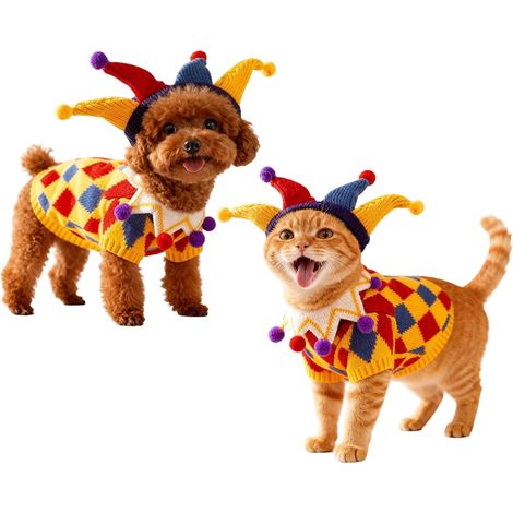 Maglioncino per cani e gatti - clown da circo - costume da clown hip hop - adatto a cani e gatti di piccola taglia - costume cosplay - costume da gattino - XS (1/5)