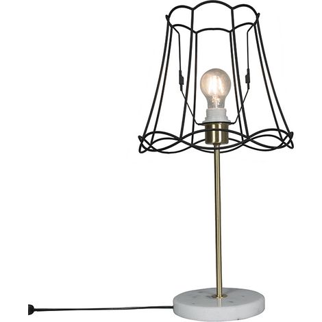 QAZQA Retro Tischlampe Messing mit Granny-Lampenschirm schwarz 30