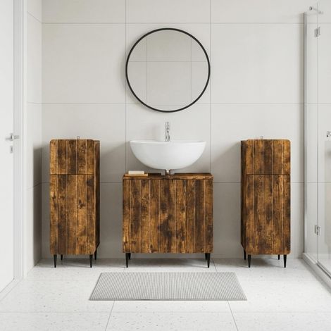 vidaXL 3 Piece Bathroom Cabinet Set ZWOLLE Smoked Oak Engineered Wood (1/5)