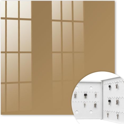Armoire à clés - (30 cm x 30 cm) - Boîte à clés murale - Coffret de rangement pour clés - Couleur blanche - Ouverture vers la droite - Pour maison et bureau - Couleur brune