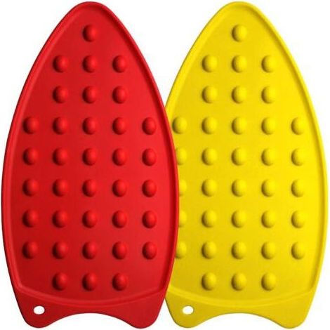 2 pièces coussin à repasser isolant + planche à repasser pliable avec tapis en laine et support suspendu – Rouge & Jaune (1/5)
