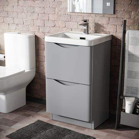500mm Matte Grey 2 Drawer Freestanding Vanity Basin Cabinet Bathroom Merton (1/5)